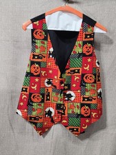Vintage Halloween Vest Medium Jack-O-Lantern Pumpkin Witch On Broom