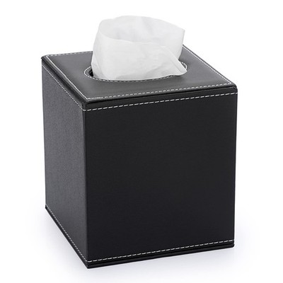 Sumnacon Square Leather Tissue Box Cover - Stylish Cube Black 