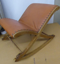 Vintage Fußschaukel Fußhocker Holz mit Kunstlederbezug 1950er/1960er Mid Century