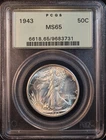 1943-P Walking Liberty Silver Half Dollar - PCGS MS65 OGH! Attractive GEM BU!
