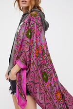 FREE PEOPLE magic dance duster kimono tunic shirt cape shawl floral hippie OS