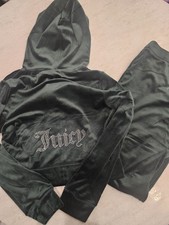 Juicy Couture Size Large Pine Green Bling Tracksuit Hoodie  Pants Rare Gift