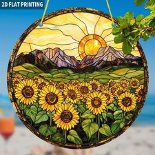 Vibrant Sunflower Field Suncatcher, Stained Glass Style Acrylic Window Hanging