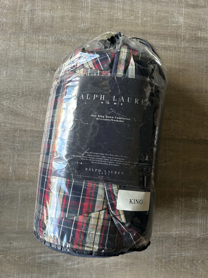 Ralph Lauren Polo Kelso Plaid Down Comforter King Navy Multi Embroidered NEW USA - Image 2 of 4