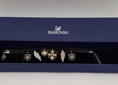 Swarovski Hero Night Sword Bracelet, Black & Silver Angel Wings Shield Charms