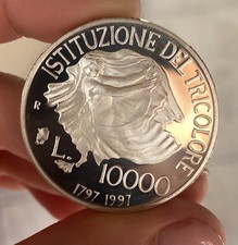 10000 LIRE 1997 TRICOLORE PROOF ARGENTO SILVER FONDI A SPECCHIO UNC
