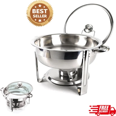 Chafing Dish Food Warmer Round Stainless Steel Buffet Party 4.5/8.5 L Set of 1/3 - Image 1 of 4