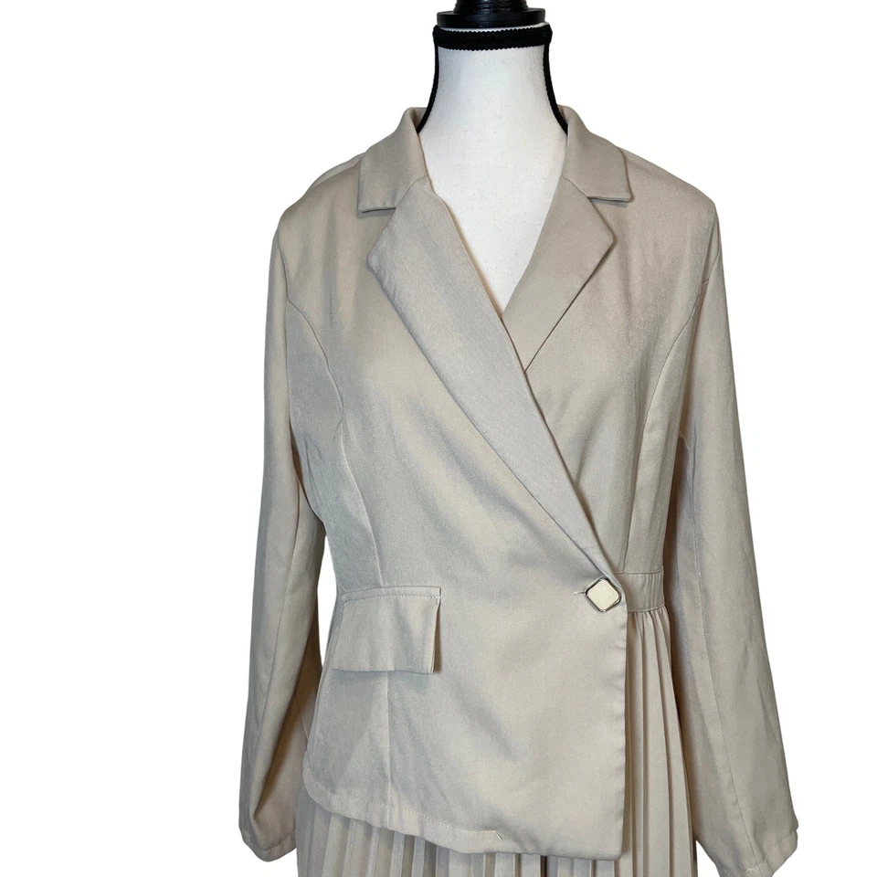 Moda Corona Mujer Vestido Plisado Elegante Carrera Clásico Neutro Oficina Grande Foto 2 de 4