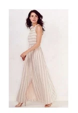 LC Lauren Conrad Sleeveless Maxi Dress Size XL Cotton Linen Stripe Peach Lined