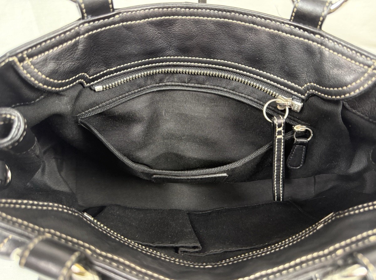 😎😎😎VTG COACH BLACK SILVER DOUBLE FRONT POCKETS Leather Soho Y2K
