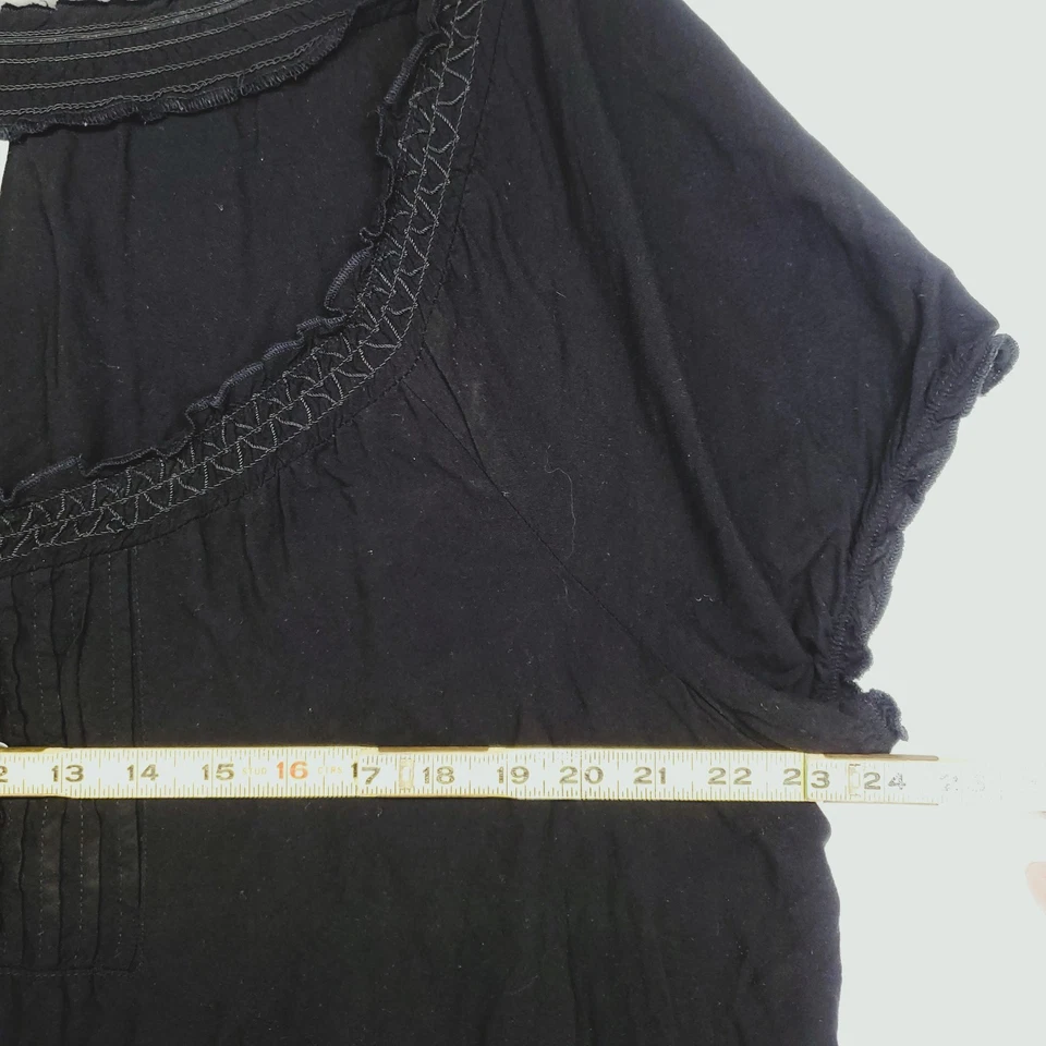 Vtg Faded Glory Babydoll Top 2XL Black Rufflle Pleated Fairy Grunge Y2K Peasant - Image 3 of 4