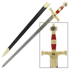 34" KING SOLOMON MEDIEVAL TEMPLAR CRUSADER REPLICA LONGSWORD-SWORD WITH STAND