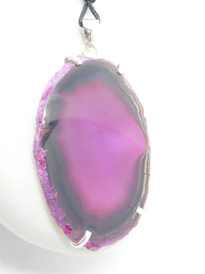 Ciondolo in Argento 925 con Agata fucsia e girocollo - pietra dura Rosa fuxia - Immagine 2 di 4
