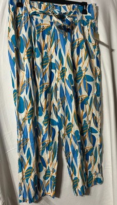 Alligraphi Womens Pants Linen Blend Pull On Tropical Size XL (P1)