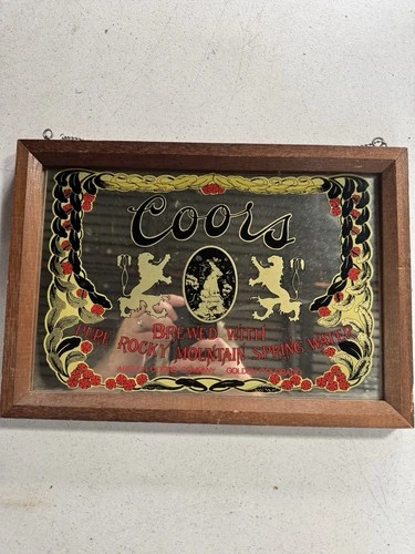 Coors Beer Vintage Mirror Bar Sign Brewed Pure Rocky Mountain Made In England