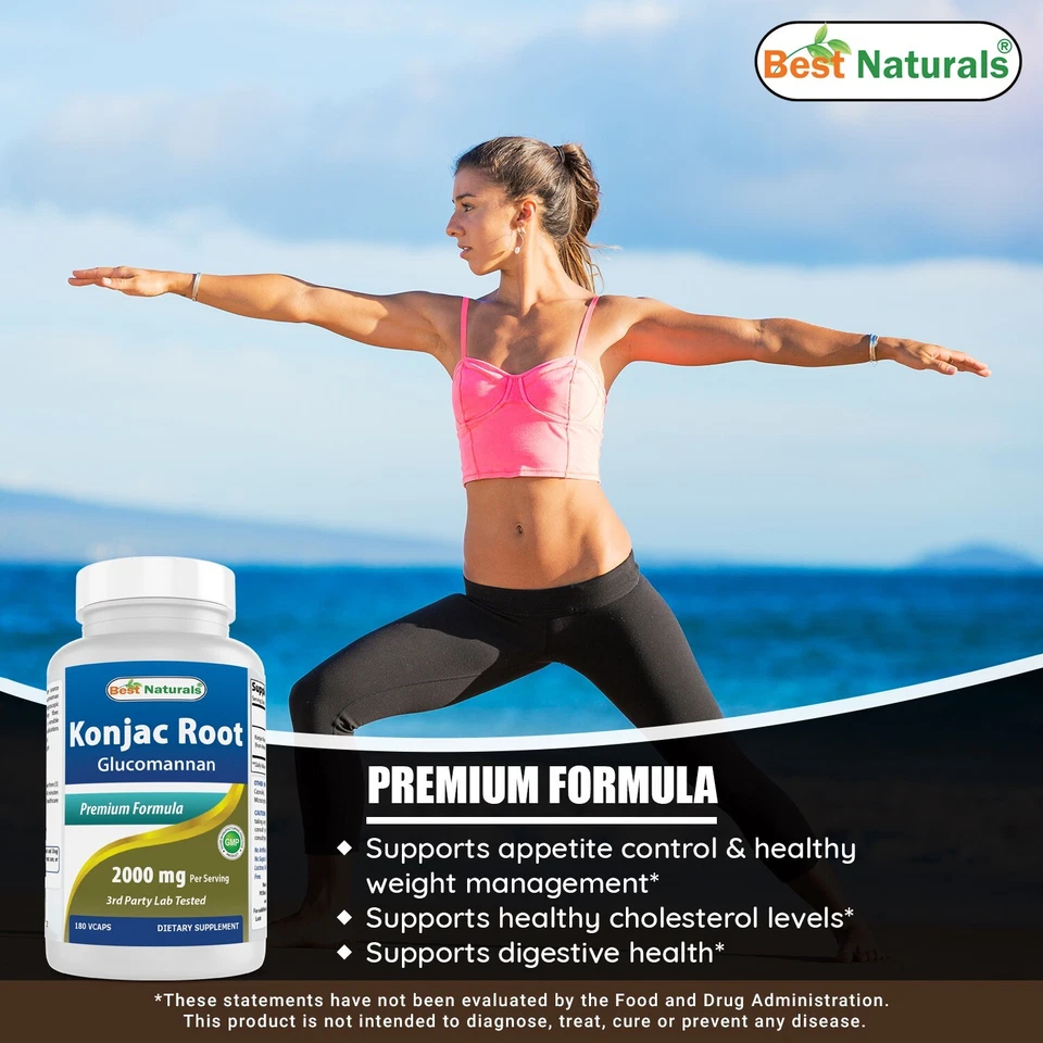 Best Naturals Konjac raíz de glucomanano 2000 mg/porción 180 cápsulas vegetales Foto 4 de 4