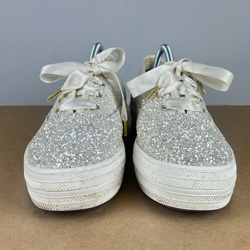 Kate Spade Keds Triple Triple Up Platform Glitter Sneakers Womens 8.5 Cream Gold - 第 3/22 張圖片