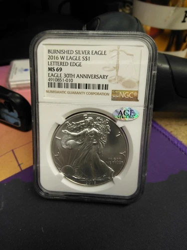 2016 W BURNISHED AMERICAN SILVER EAGLE 30TH ANN LET EDGE NGC MS69