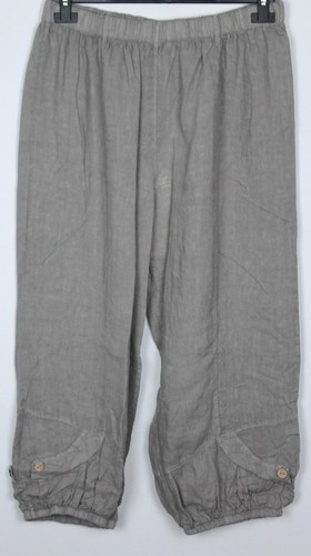 LADIES PLUS SIZE ITALIAN LAGENLOOK CASUAL BOHO LINEN CROP PANTS BAGGY TROUSERS - Picture 4 of 16
