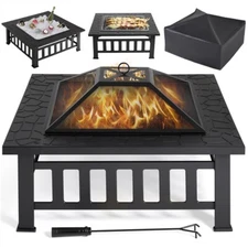 34in Fire Pit Outdoor Firepits Square Steel  Fire Bowl for Outside BBQ Camping