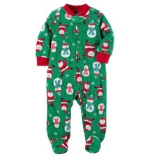 CARTER'S BOY GIRL 1PC GREEN CHRISTMAS SANTA FOOTED SLEEPER FLEECE PAJAMAS NB