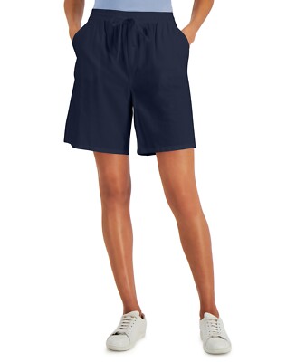 /LX092/ Karen Scott Gemma Cotton Drawstring Shorts Blue Sz S