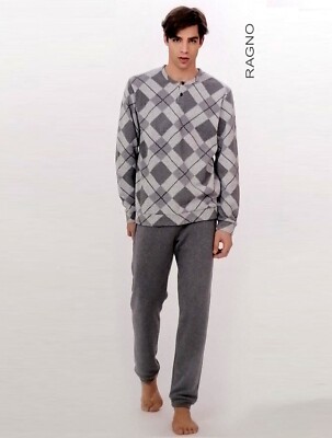 Ragno Pyjamas Long Homme Cou Séraphin Avec Boutons Coton Hivernal