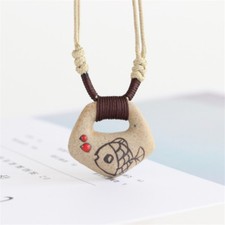 Necklace Pendant Clay Fish Ceramic Fashion Ethnic Jewelry Handmade Adjustable