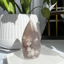 104g Black Flower Agate Stone Freeform Point Quartz Crystal Polished Specimen