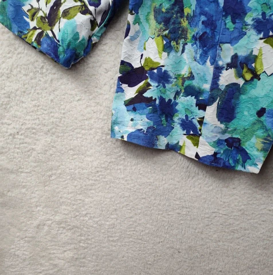 Traje de mujer Dressbarn 2X azul floral mezcla de algodón de un solo pecho acolchado hombro Foto 4 de 4