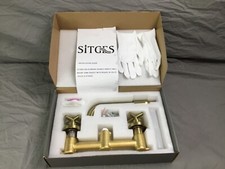 SITGES Gold Finish Double Handle Wall Mount Bathroom Faucet with Rough In Valve