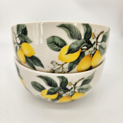 Royal Norfolk TUSCAN LEMON Ceramic Salad Dessert Cereal Bowl Set 2 EURO COUNTRY