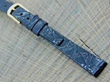 NOS Stylecraft Vintage Black Crocodile Watch Band w Gold Tone Buckle 10mm Unused