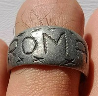 ANCIENT ROMAN SILVER COLOR MILITARY RING ROMA ENGRAVING ON BEZEL