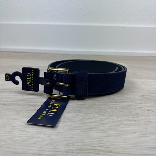 Cinturón Polo Ralph Lauren Para Hombres Firma Gamuza Hebilla Rodillo Talla 36 Azul Marino - Imagen 7 de 7
