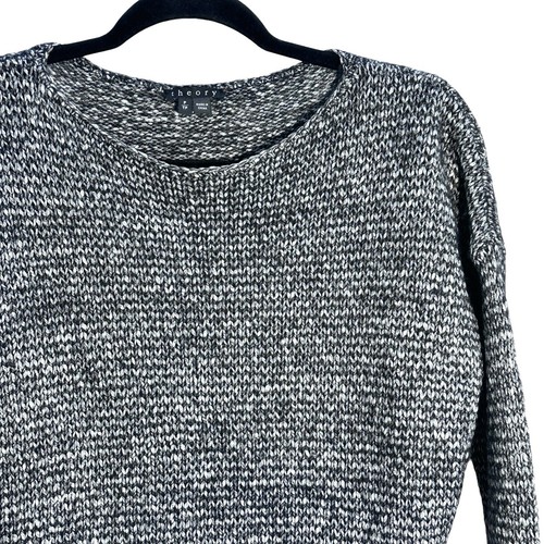 Theory Womens Cotton Wool Blend Emogen Frost Marl Side Zip Knit Sweater Sz P 0-2 - Picture 2 of 12