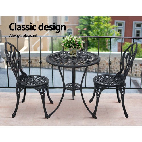 NNEDSZ 3PC Outdoor Setting Cast Aluminium Bistro Table Chair Patio Black - Picture 9 of 12