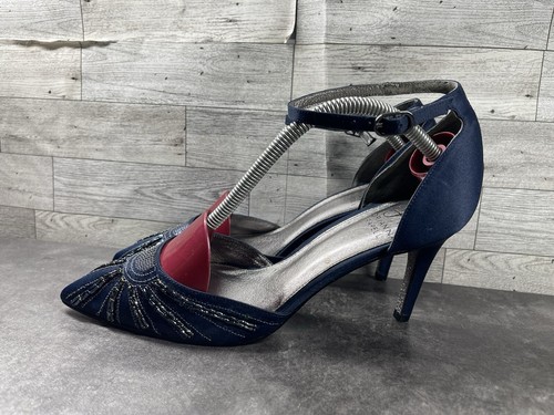 Adrianna Papell Heels Women 8.5M Hollis Shoes Blue Satin Ankle Strap Sequin Pump - 第 10/19 張圖片
