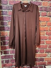Lularoe Ellie Classic Shirt Dress 2XL Brown Button Front Tie Waist C48