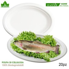 x Set Servizio 20 Piatti Ovale Biodegradabili Polpa Di Cellulosa 26cm dfh