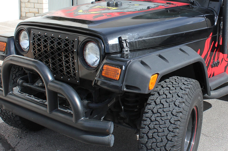 Custom Steel Aftermarket Front Grille Kit for Jeep Wrangler Rubicon TJ 97-06 BLK - Image 4 of 4