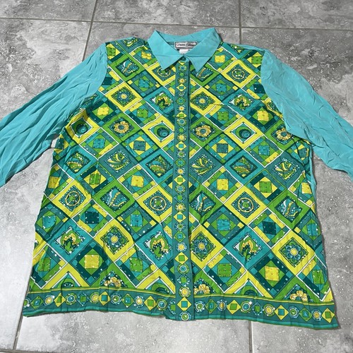 Diane Gilman Vtg 100% Silk Sequin Art Long Sleeve Button Blouse New Plus 2X - Picture 5 of 16