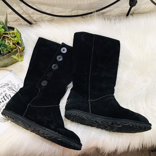 UGG Australia Women's 3387 Lo Pro Button Fold Over Black Boots Size 5