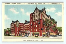 North Shore Hotel Evanston Ill Davis Street & Chicago Avenue Linen Postcard G2