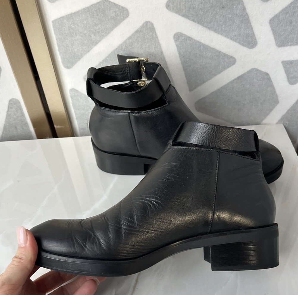 Zara Basic Collection Black Leather Zip Ankle Str… - image 6