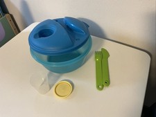 Tupperware Salat to Go blau/ hellblau 1,5 l + Besteck + Dressingbehälter
