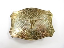 Vintage Longhorn Bull Steer Cow Nickel Plated Brass Belt Buckle Engraved Western