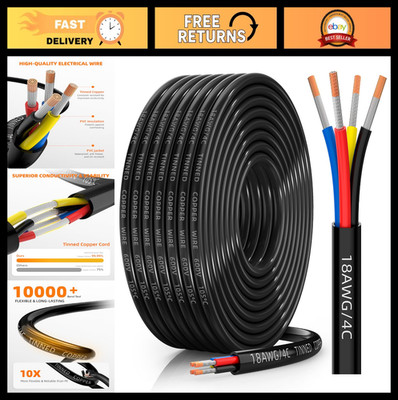 18 AWG 4 Conductor Tinned Copper Wire - IP68 Waterproof Flexible Cable 30FT for