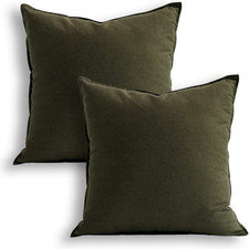 Set of 2 26x26 Cotton Linen Pillow Covers Olive Green Sofa Cushion Case