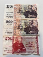 Lot of 3 Iceland Banknotes  - 2X 2009 1000 Kronur #P59 & 1X 500 Kronur #P58 